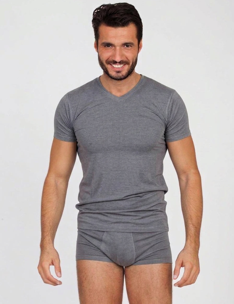 T-shirt M/M Uomo scollo V in cotone costina garzato Maglificio Ma.Re Basic Cotton art. 950