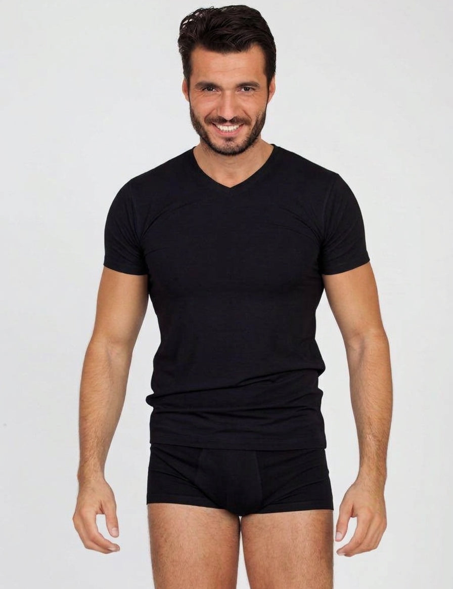 T-shirt M/M Uomo scollo V in cotone costina garzato Maglificio Ma.Re Basic Cotton art. 950
