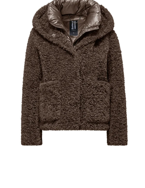 Cappotto corto bi-materico effetto agnellino Donna BOMBOOGIE mod. St. Moritz Overcoat art. GW9191TSFC6