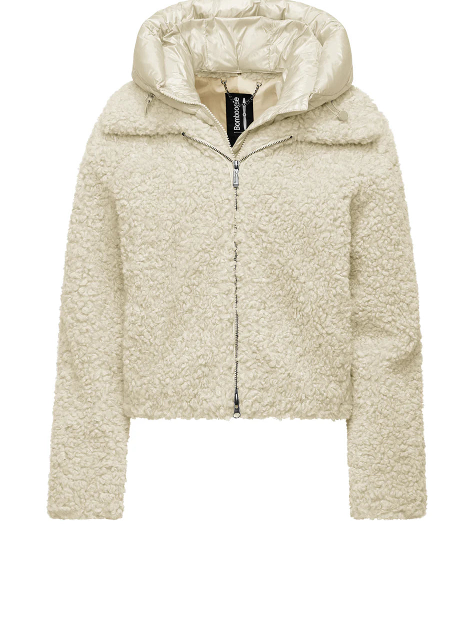 Cappotto corto Donna Bomboogie bimaterico con cappuccio staccabile art. JW8196TSFC5