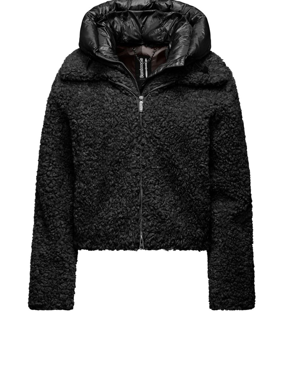Cappotto corto Donna Bomboogie bimaterico con cappuccio staccabile art. JW8196TSFC5