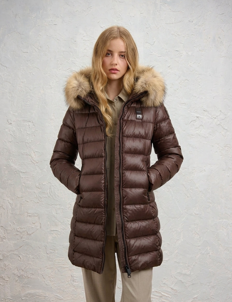 Piumino lungo con pelliccia  Donna  Blauer mod. KRISTIN art. 26WBLDK03040-006047