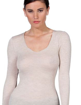 Maglia Donna  manica lunga  - Bordo plissè scollatura polsini vita Egi art. 1493 Lana Seta